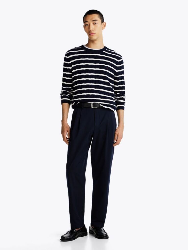 Multi Cable Knit Crew Neck Jumper  Men