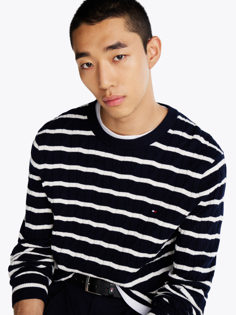 Multi Cable Knit Crew Neck Jumper  Men