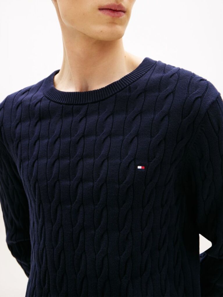 Blue Cable Knit Crew Neck Jumper  Men