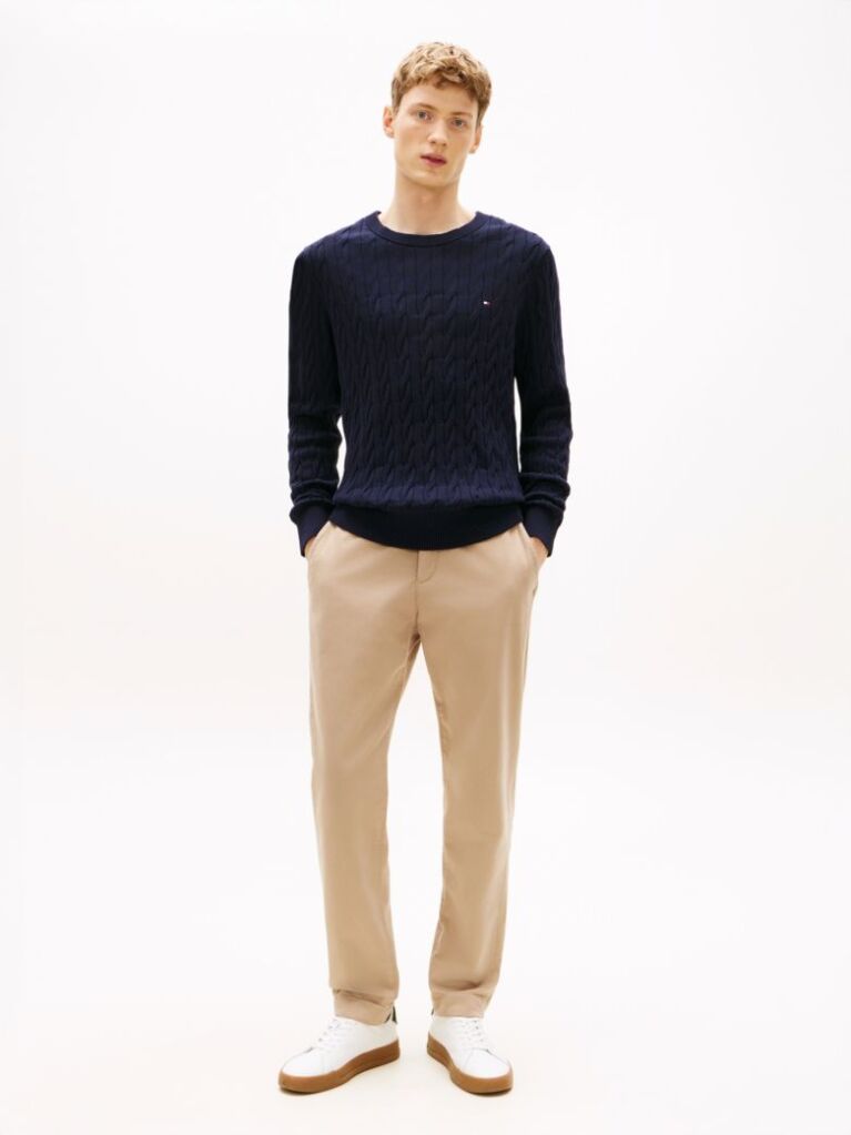 Blue Cable Knit Crew Neck Jumper  Men