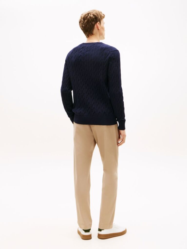 Blue Cable Knit Crew Neck Jumper  Men