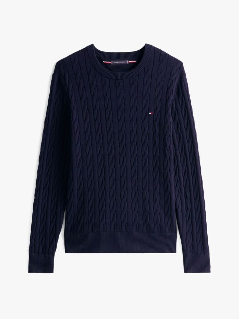 Blue Cable Knit Crew Neck Jumper  Men