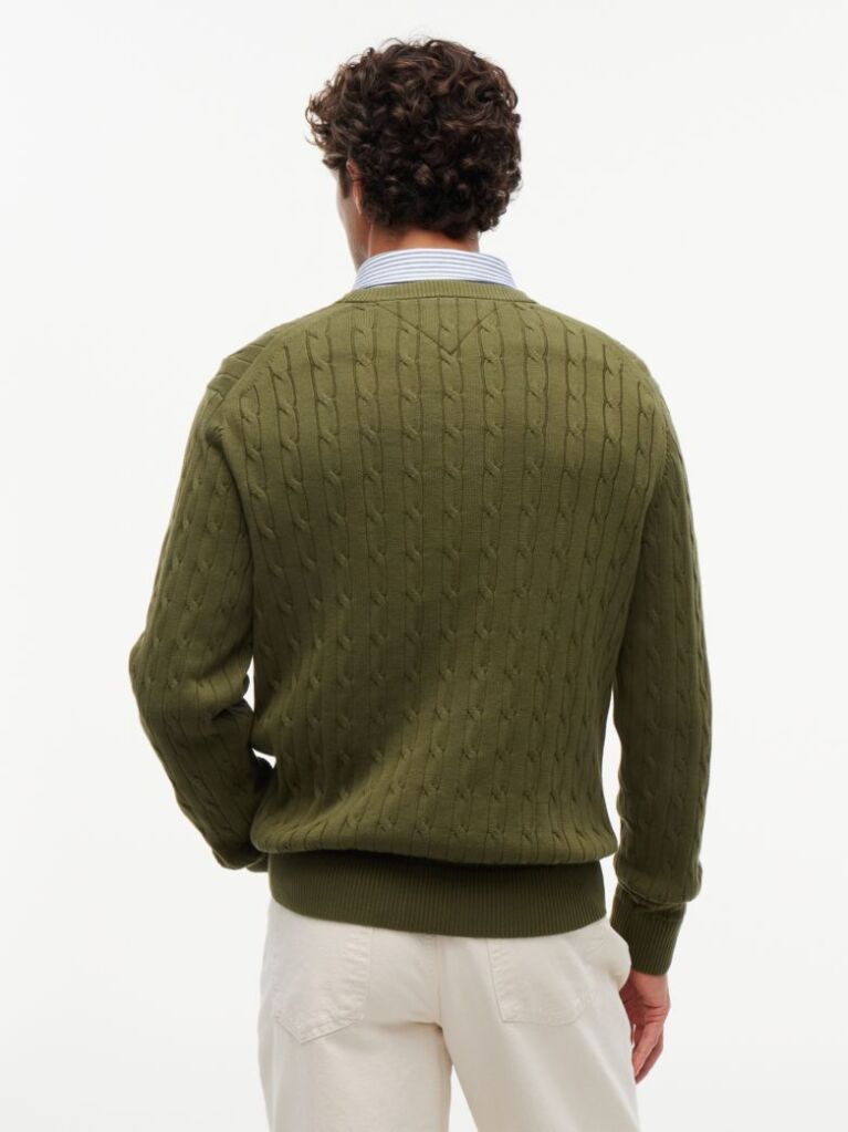 Green Cable Knit Crew Neck Jumper  Men