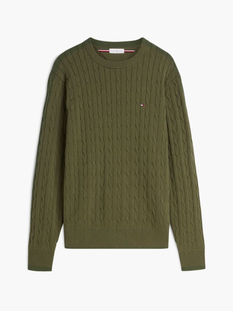 Green Cable Knit Crew Neck Jumper  Men