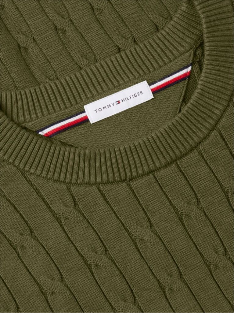 Green Cable Knit Crew Neck Jumper  Men