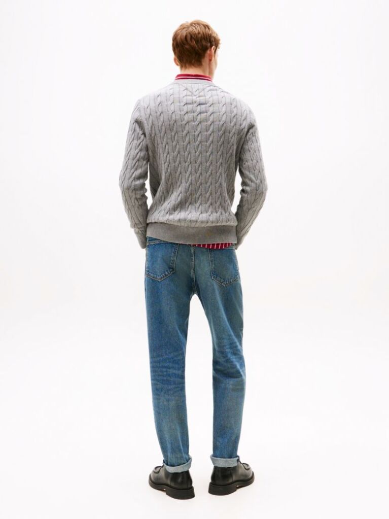 Grey Cable Knit Crew Neck Jumper  Men