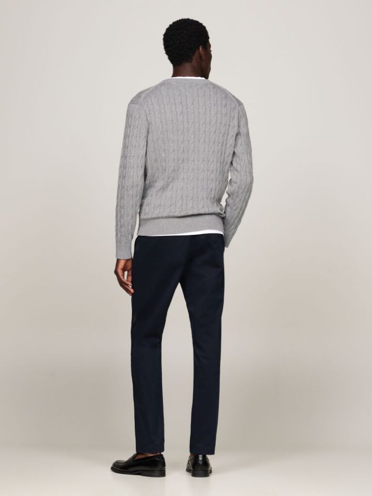 Grey Cable Knit Crew Neck Jumper  Men