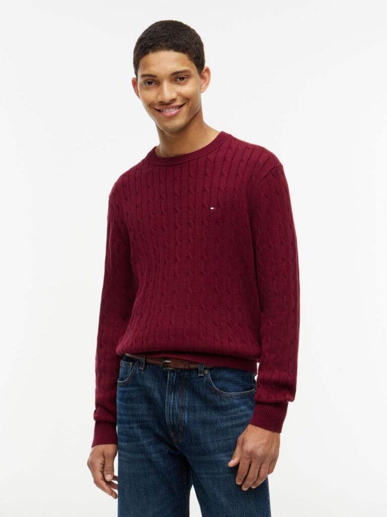 Red Cable Knit Crew Neck Jumper  Men