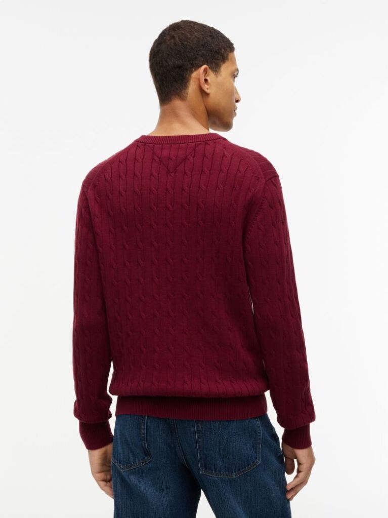 Red Cable Knit Crew Neck Jumper  Men