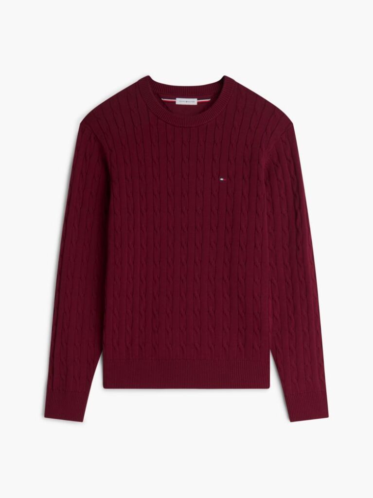 Red Cable Knit Crew Neck Jumper  Men