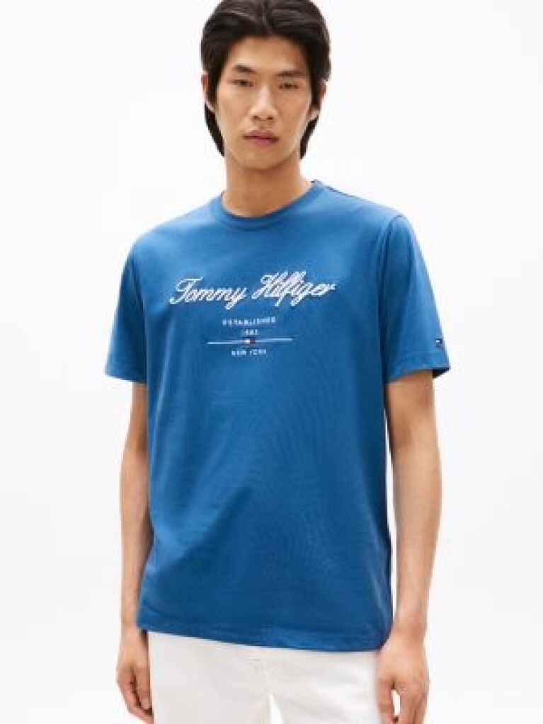 Blue SCRIPT LOGO CREW NECK T-SHIRT  Men