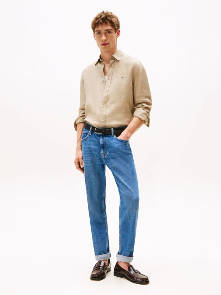 Beige Pigment Dyed Linen Regular Fit Shirt  Men