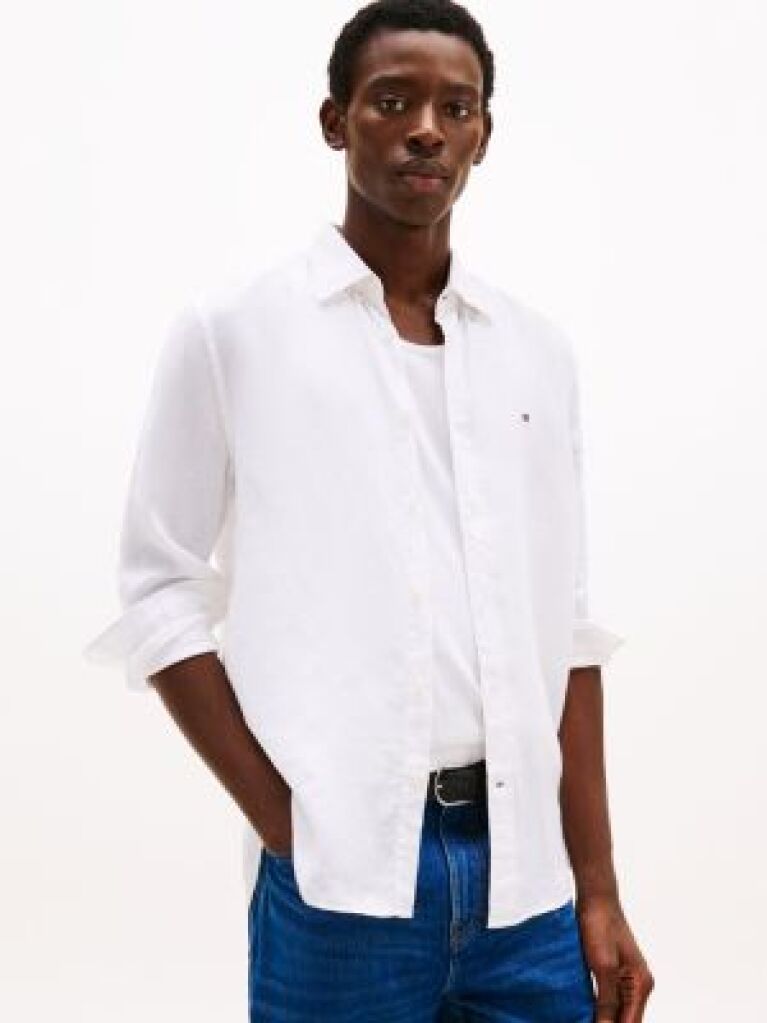 White Pigment Dyed Linen Regular Fit Shirt  Men