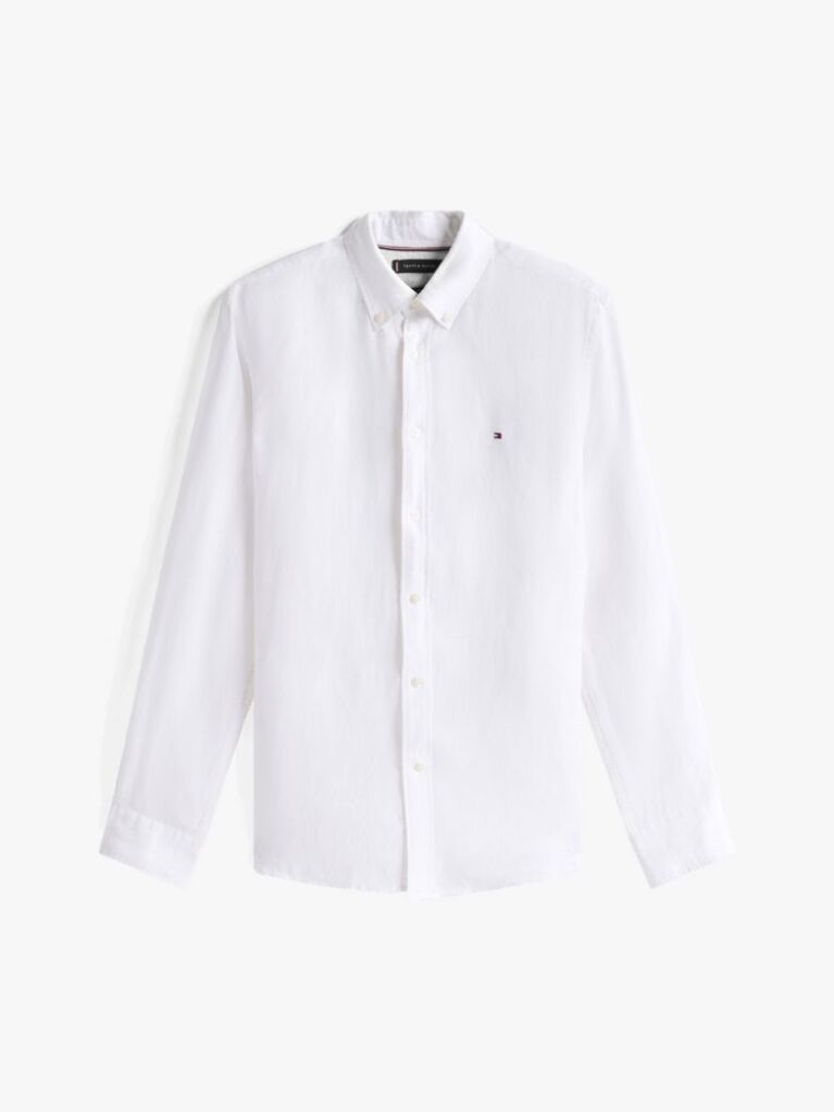 White Pigment Dyed Linen Regular Fit Shirt  Men