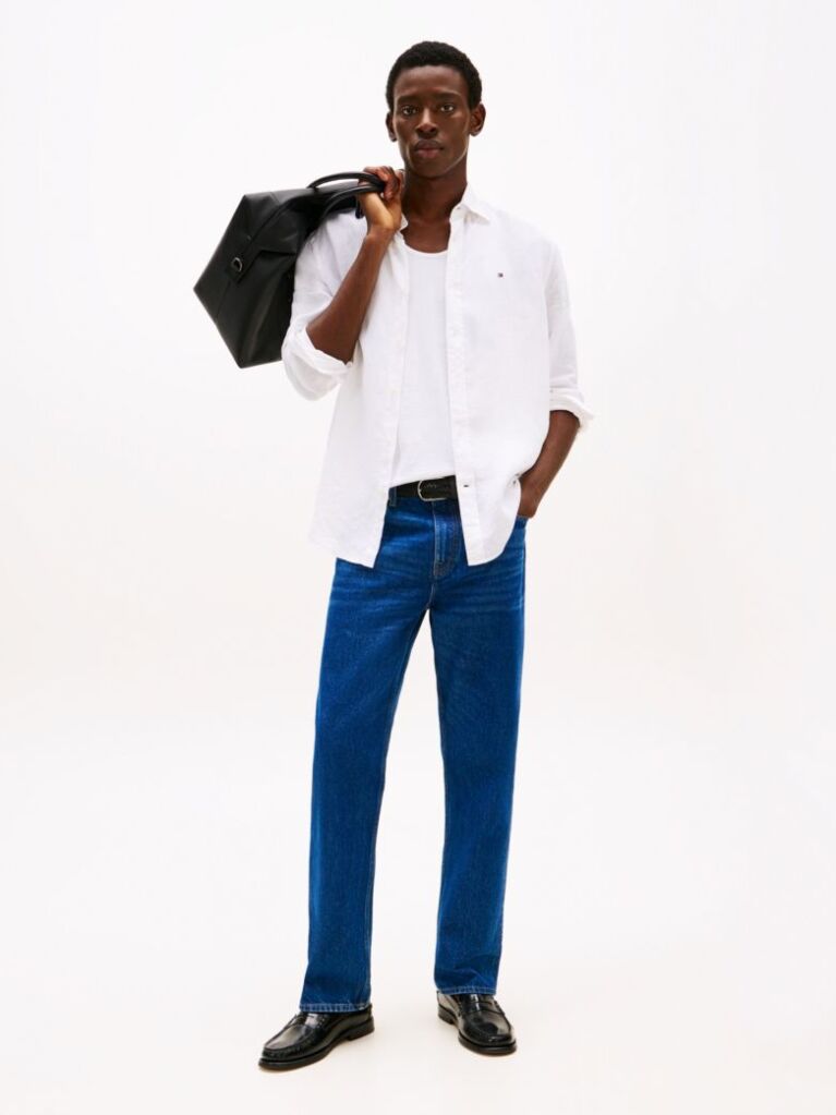 White Pigment Dyed Linen Regular Fit Shirt  Men