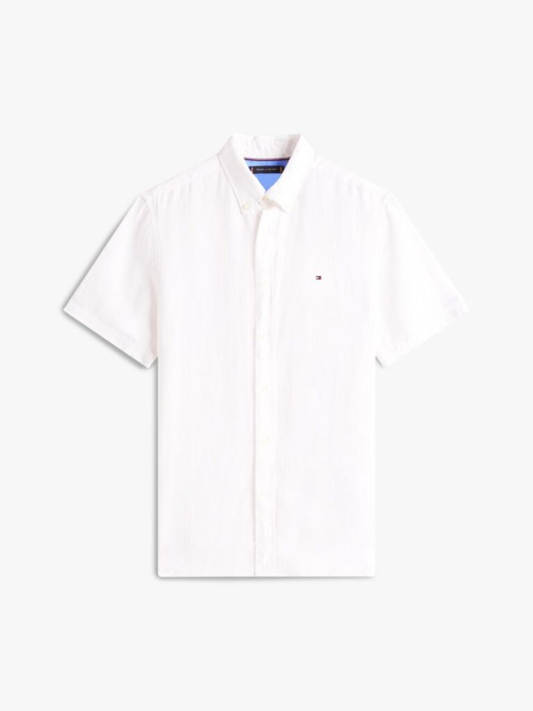 White Short Sleeve Regular Fit Linen Shirt  Men