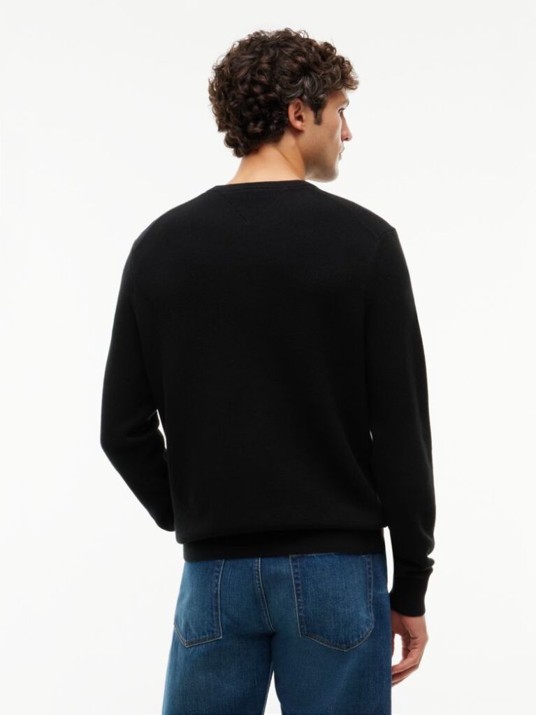 Black Crew Neck Textured Knit Jumper  Men