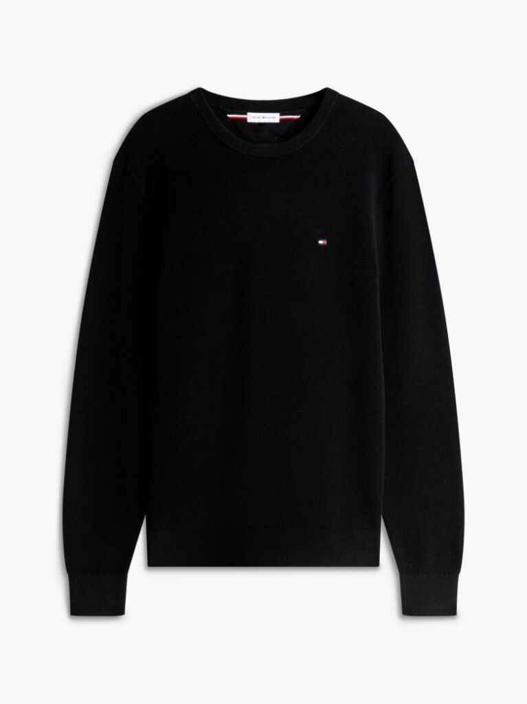 Black Crew Neck Textured Knit Jumper  Men