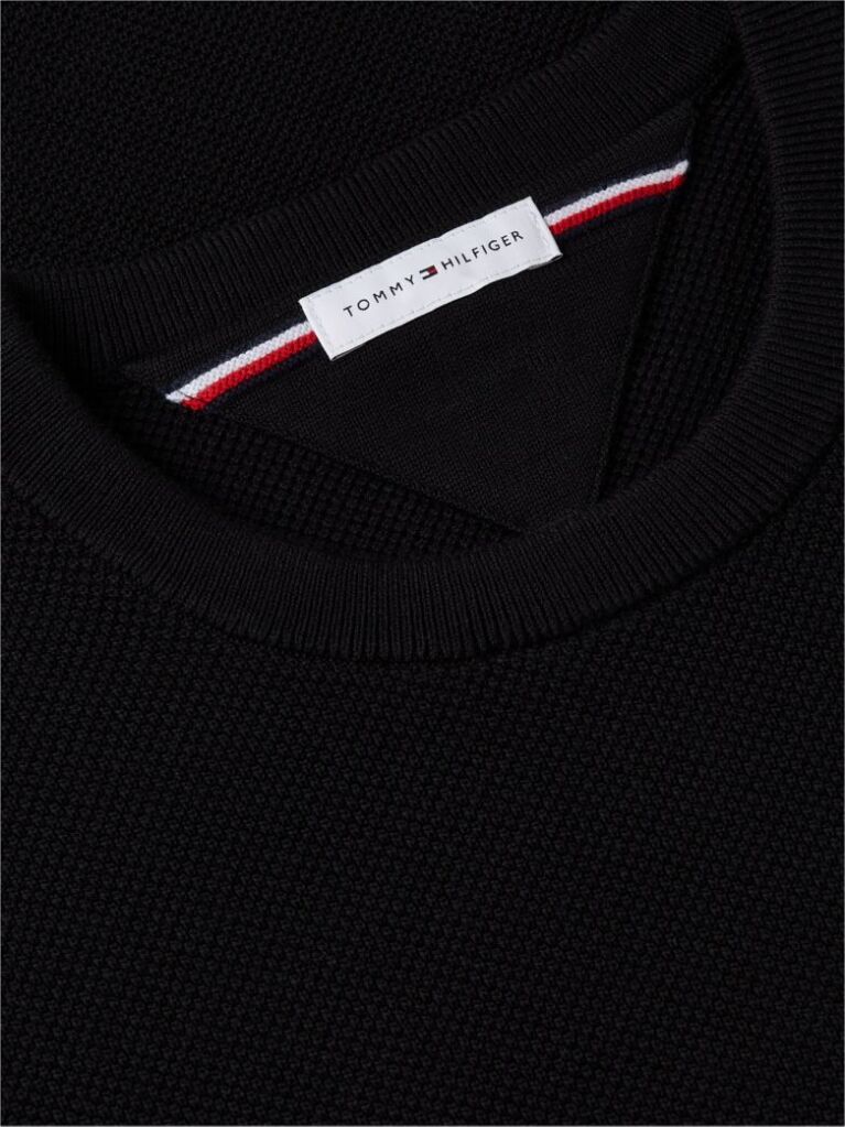 Black Crew Neck Textured Knit Jumper  Men