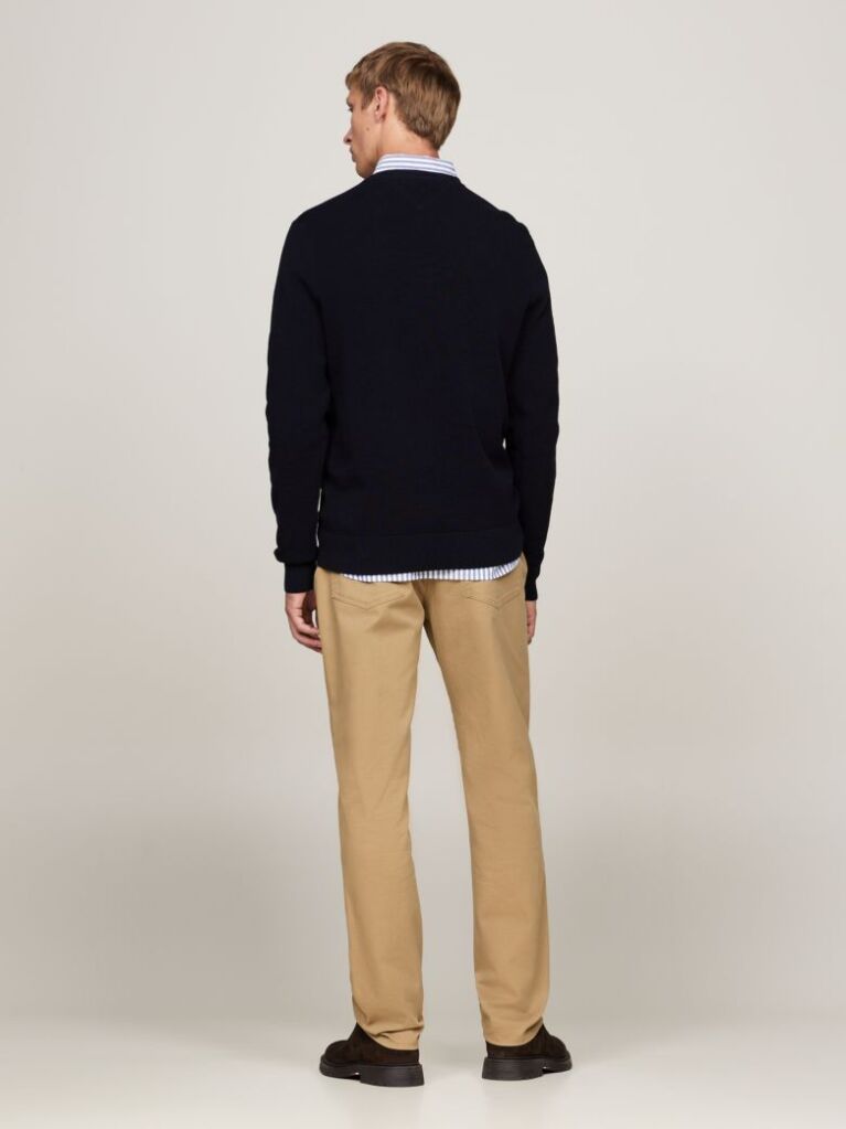 Blue Crew Neck Textured Knit Jumper  Men