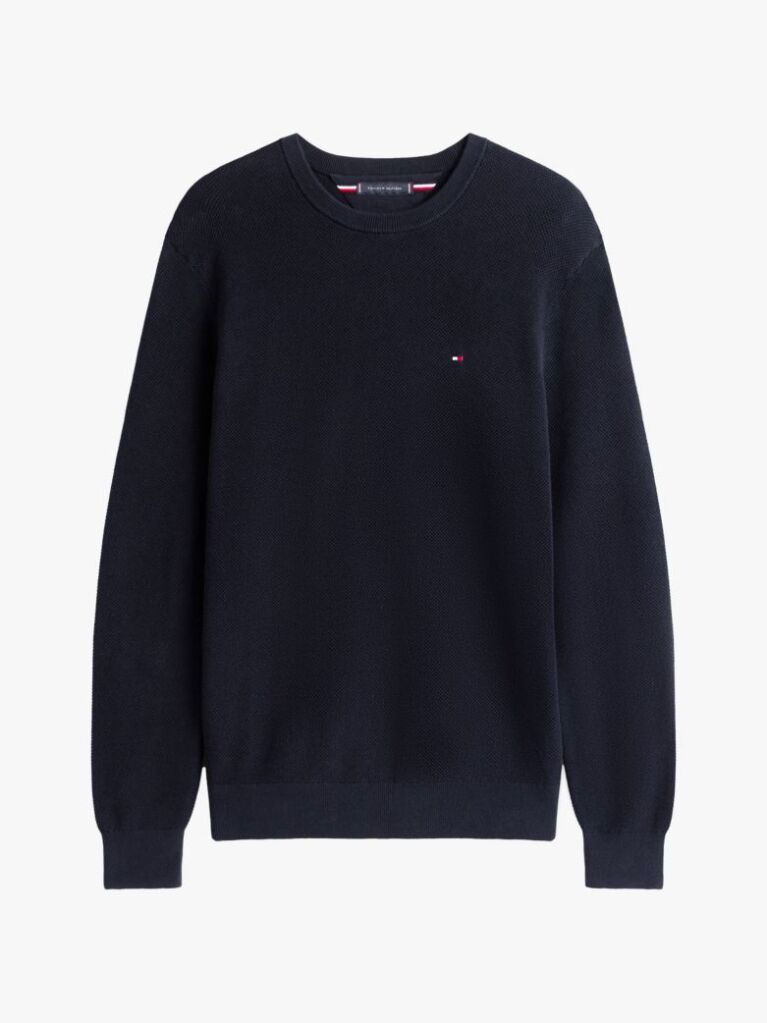Blue Crew Neck Textured Knit Jumper  Men