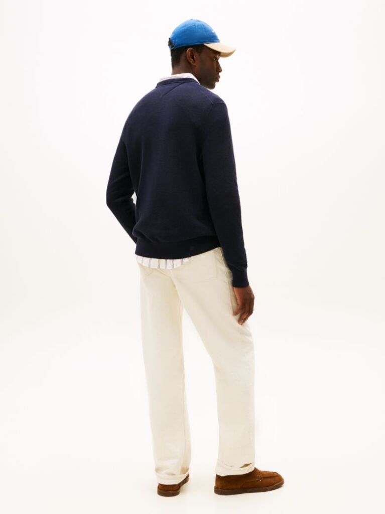 Blue Crew Neck Textured Knit Jumper  Men