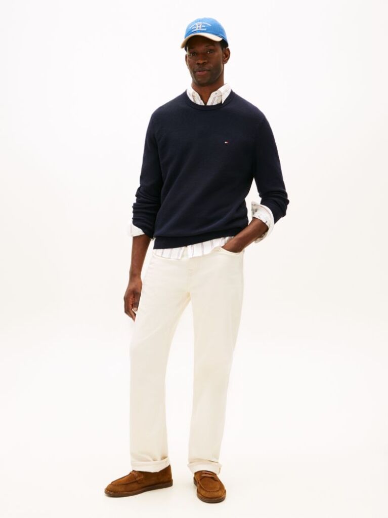 Blue Crew Neck Textured Knit Jumper  Men