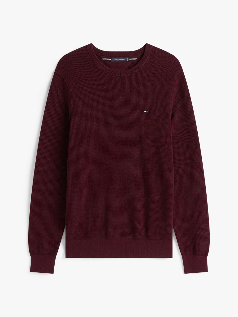 Red Crew Neck Textured Knit Jumper  Men
