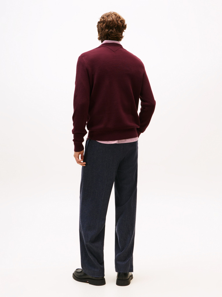 Red Crew Neck Textured Knit Jumper  Men