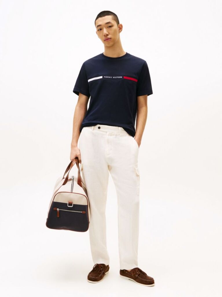 Blue Crew Neck Logo Panel T-Shirt  Men