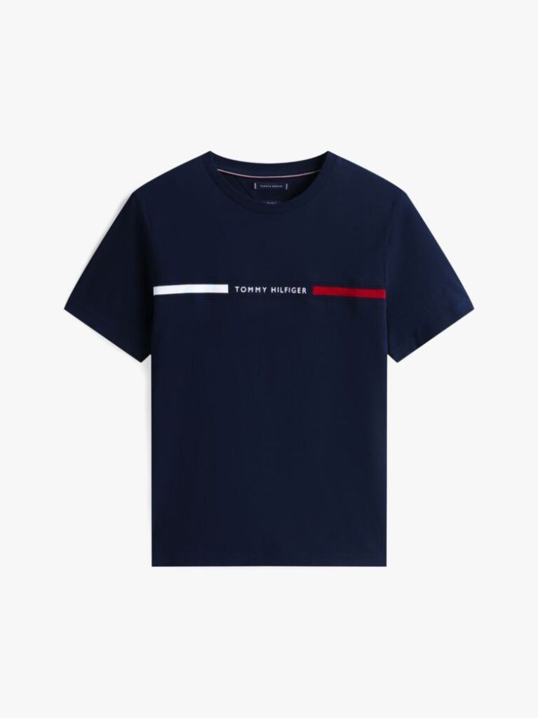 Blue Crew Neck Logo Panel T-Shirt  Men