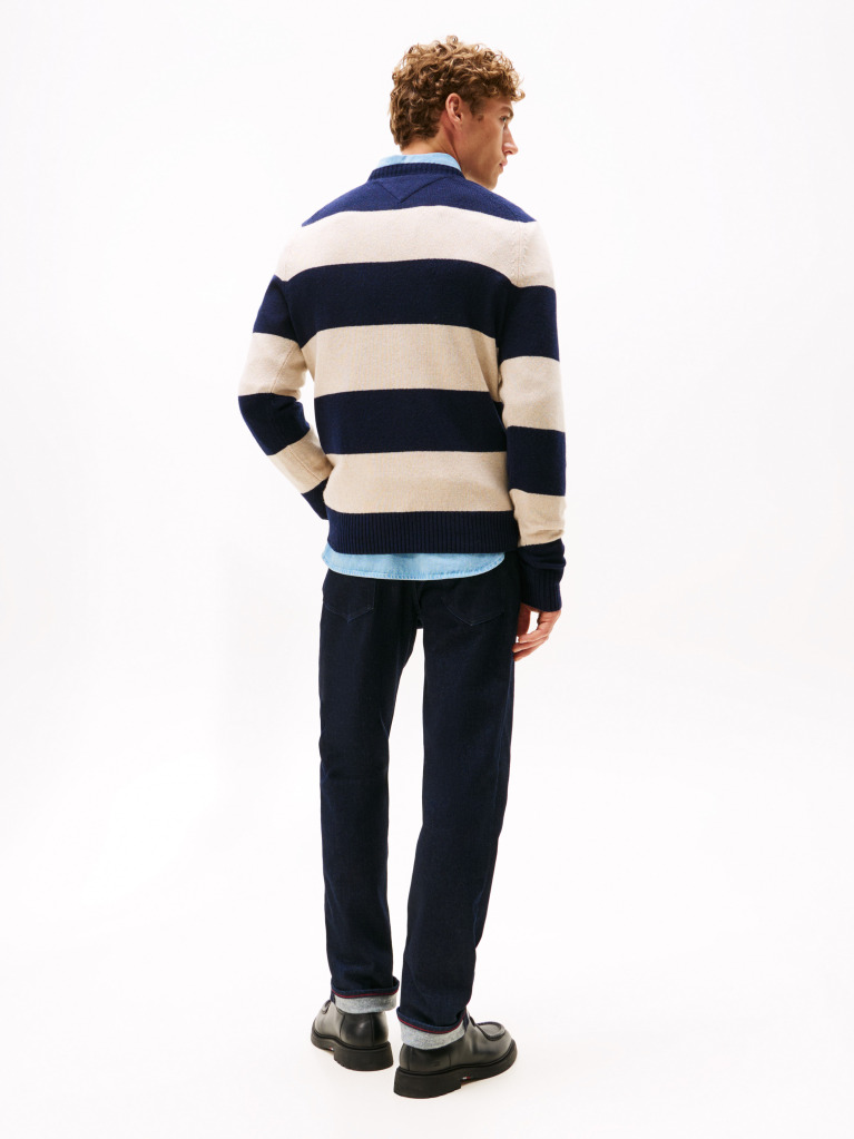 Multi Pure Lambswool Crew Neck Jumper  Men