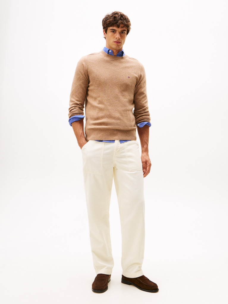 Brown Pure Lambswool Crew Neck Jumper  Men