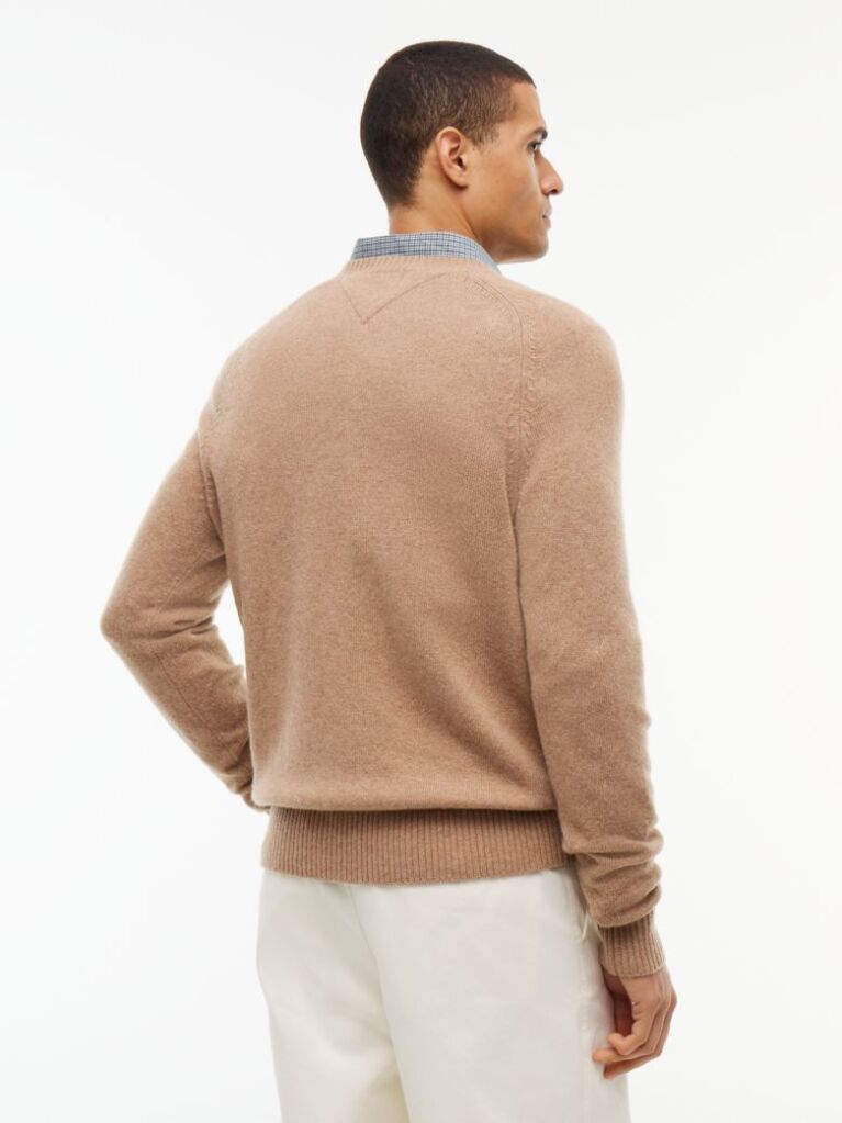 Brown Pure Lambswool Crew Neck Jumper  Men