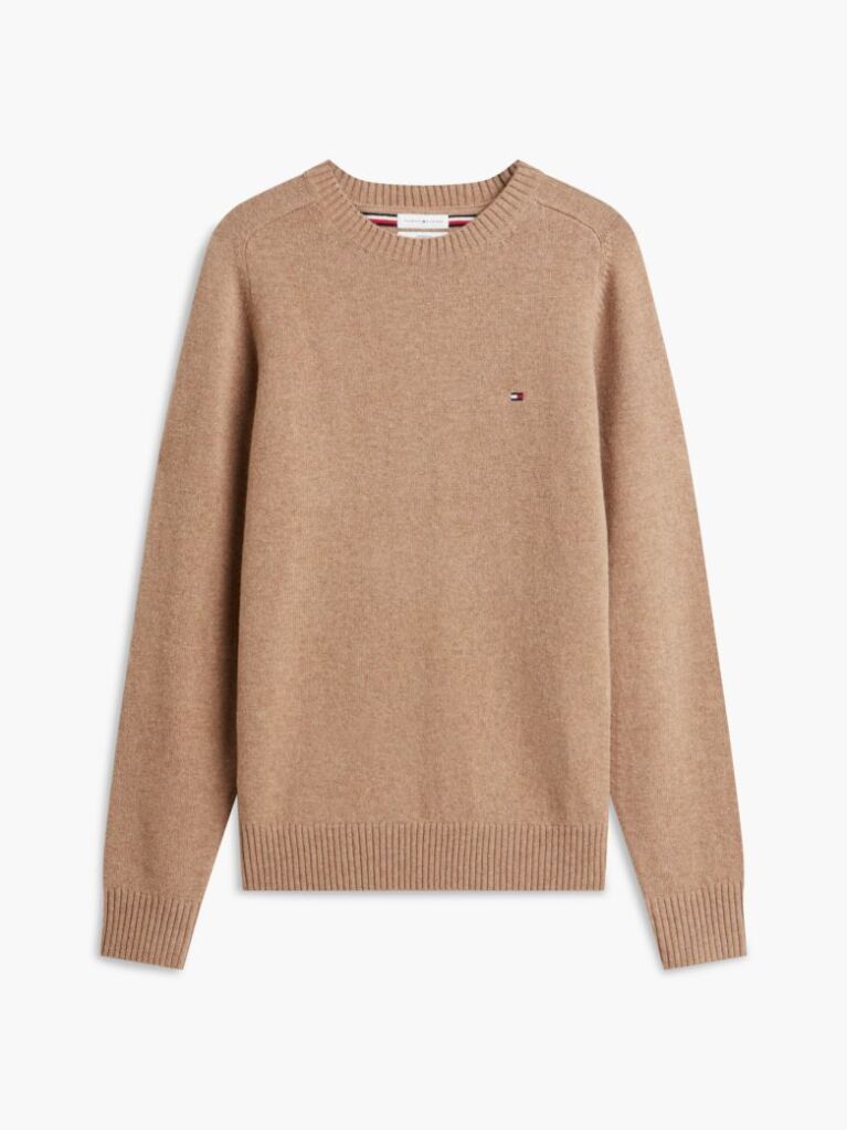 Brown Pure Lambswool Crew Neck Jumper  Men
