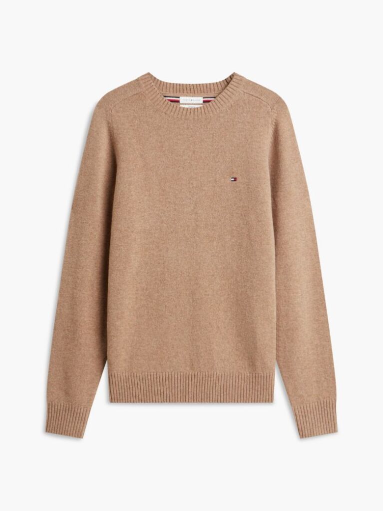 Brown Pure Lambswool Crew Neck Jumper  Men