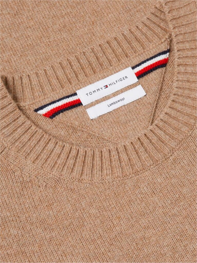 Brown Pure Lambswool Crew Neck Jumper  Men