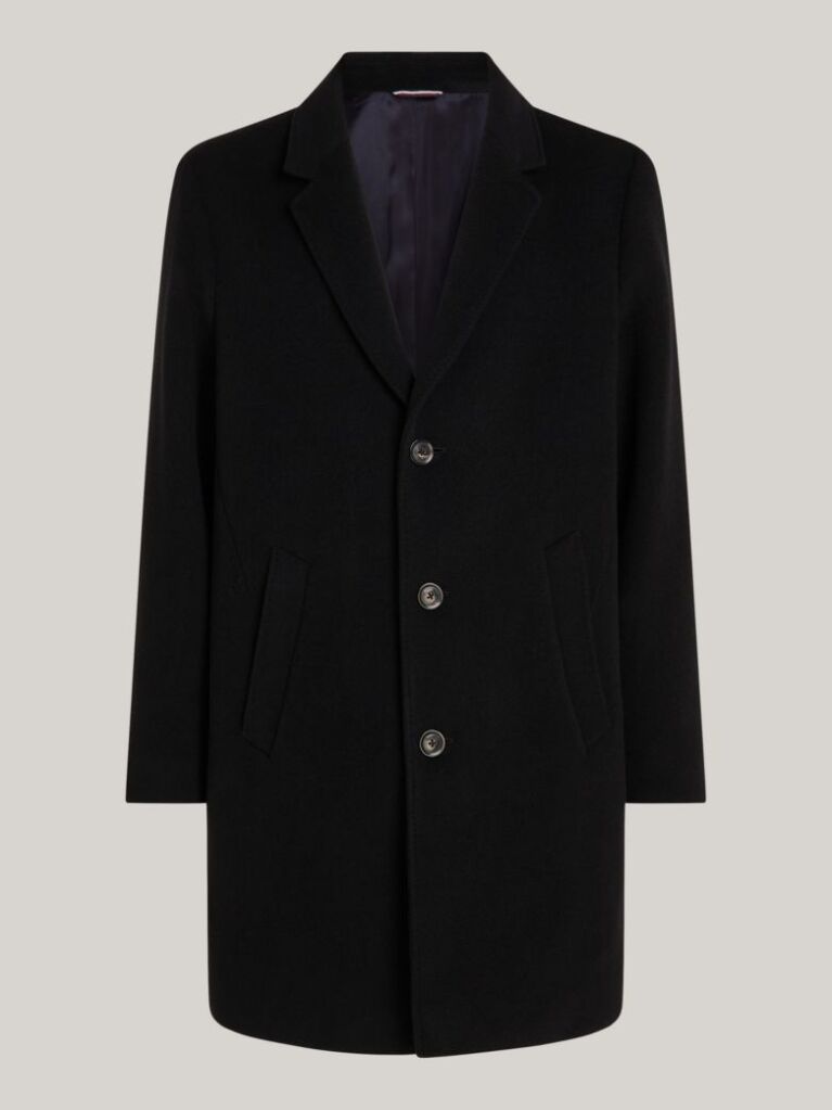 Black Smart Casual Wool Rich Coat  Men