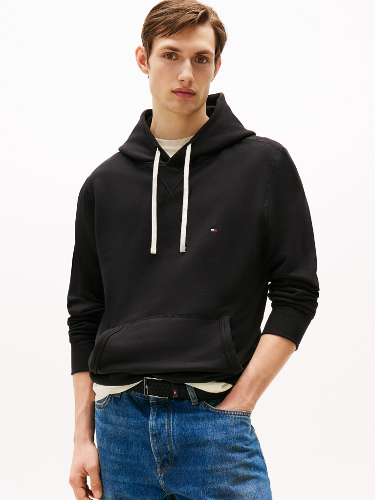 Black Drawstring Fleece Hoody  Men