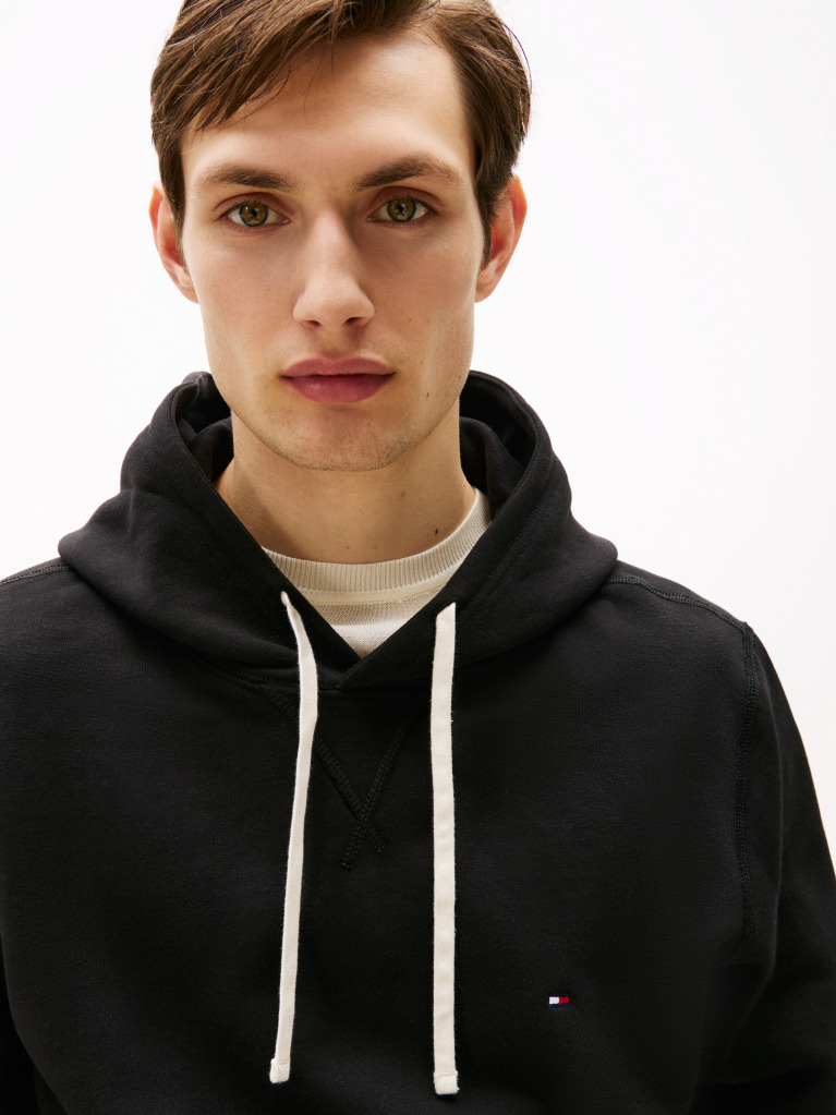 Black Drawstring Fleece Hoody  Men