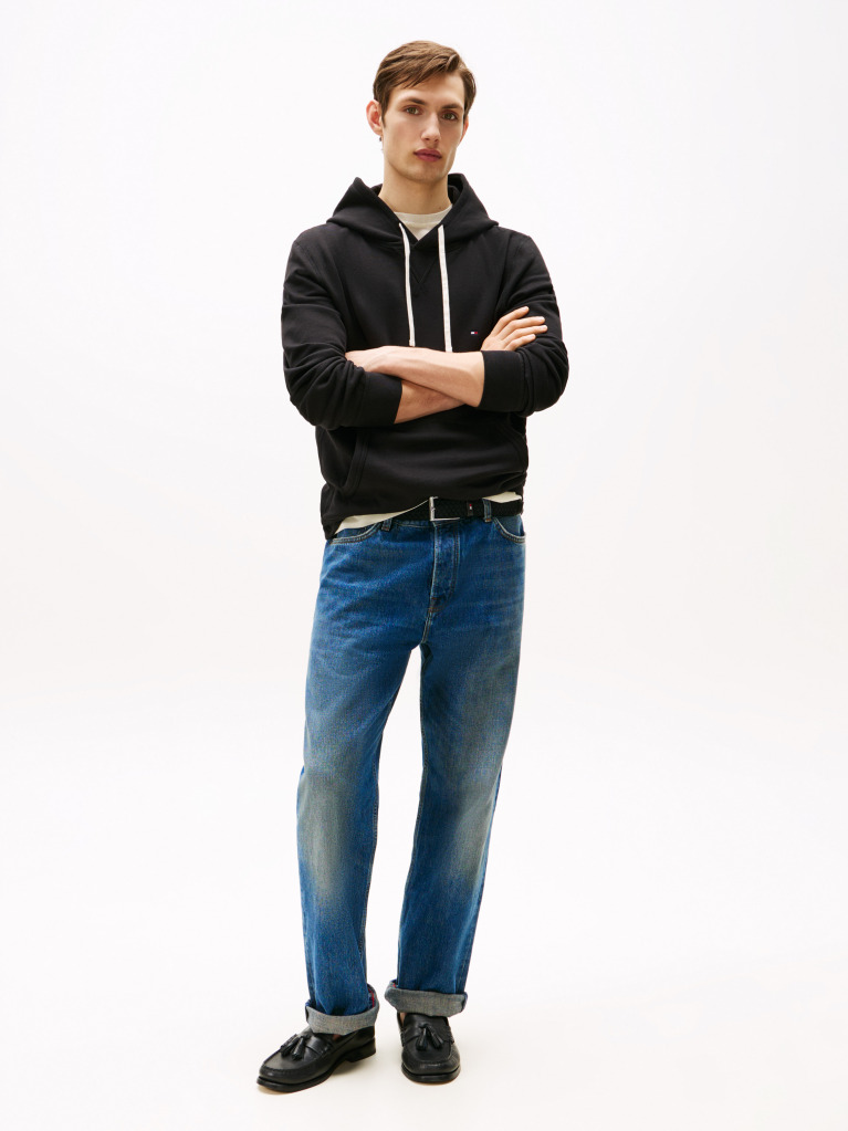 Black Drawstring Fleece Hoody  Men