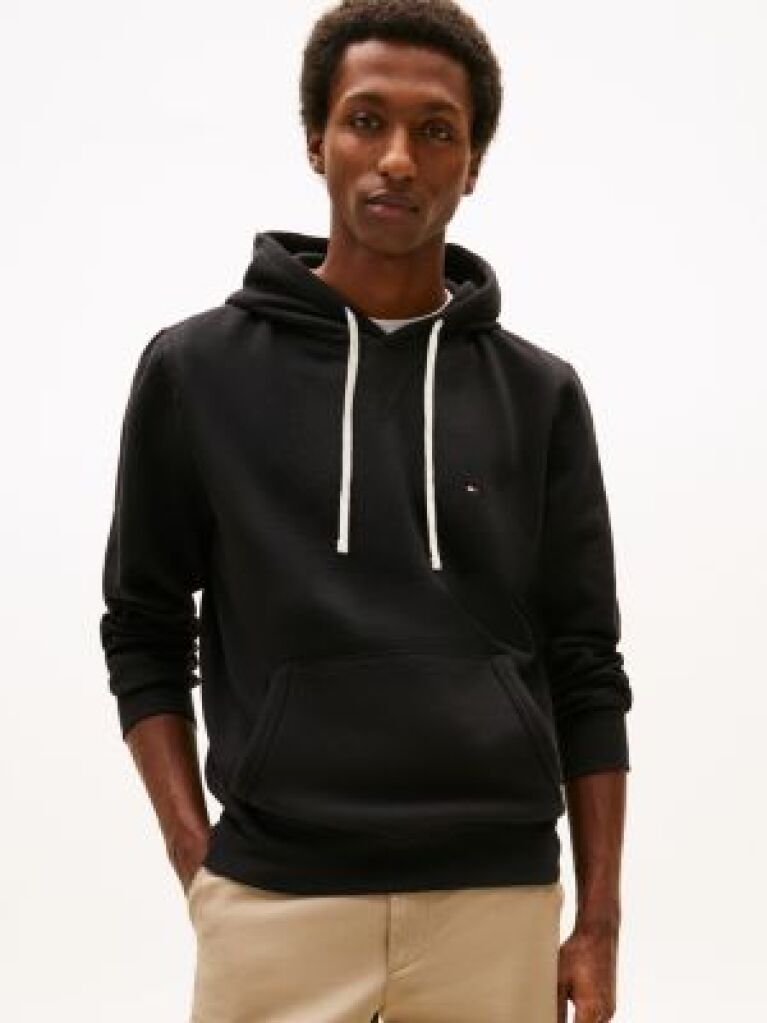 Black Drawstring Fleece Hoody  Men