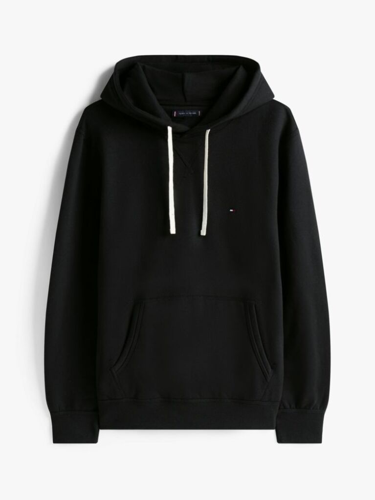 Black Drawstring Fleece Hoody  Men