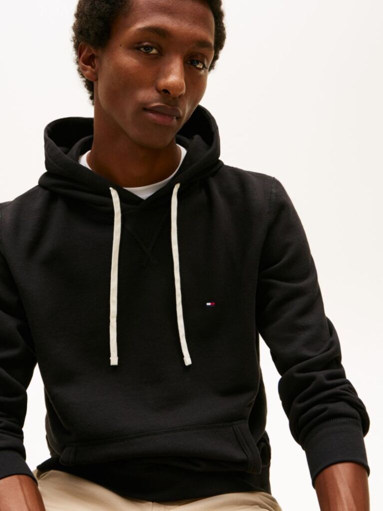 Black Drawstring Fleece Hoody  Men