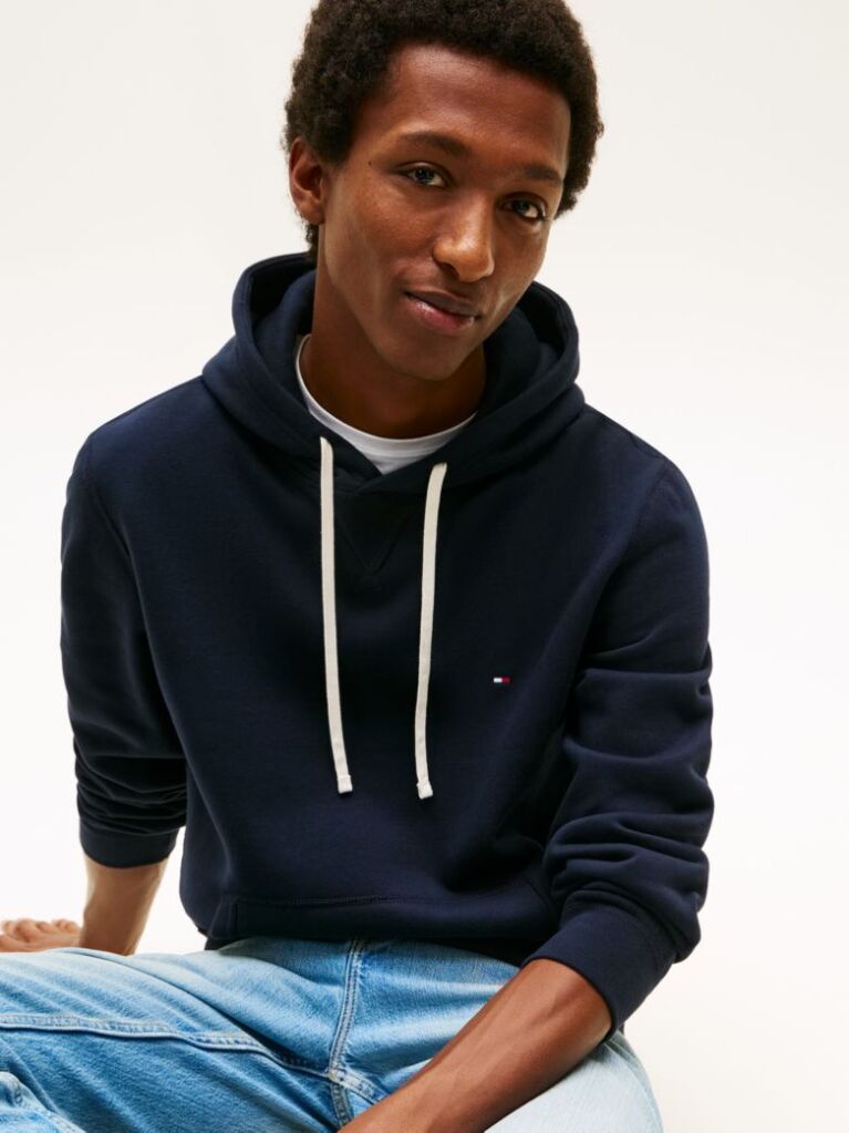 Blue Drawstring Fleece Hoody  Men