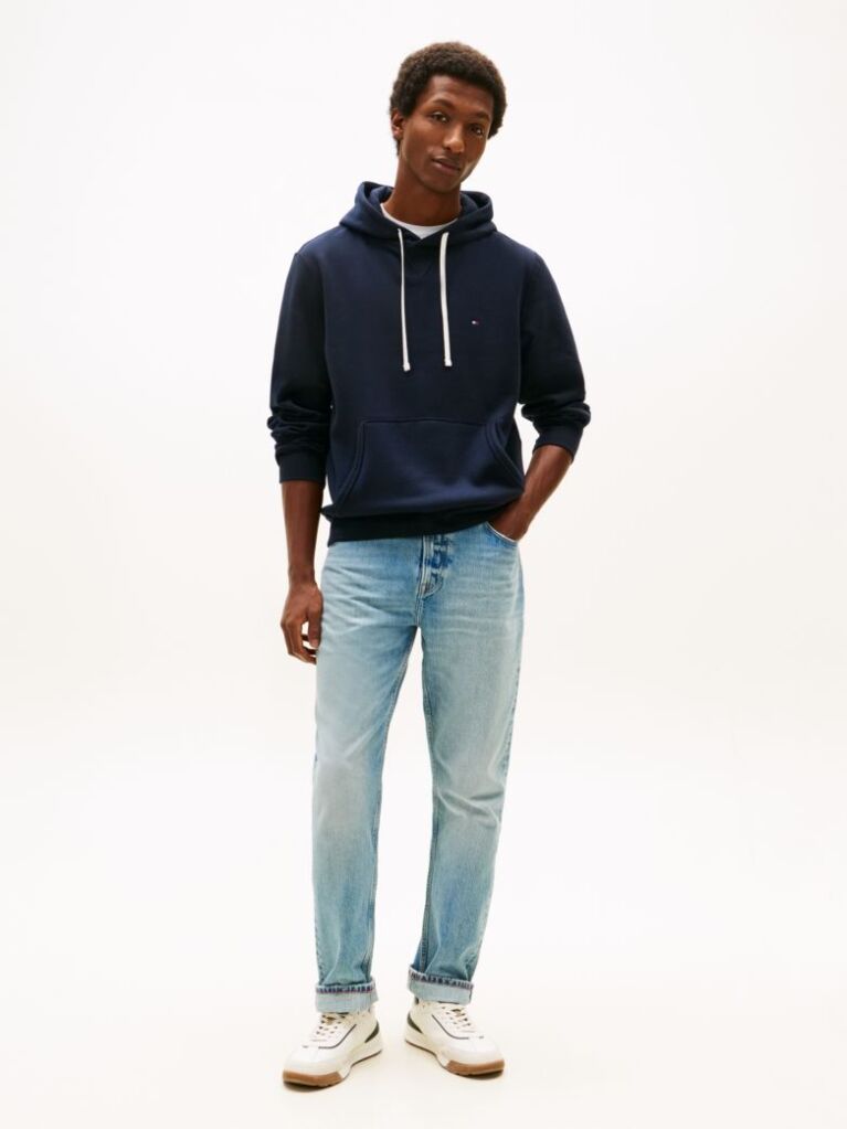 Blue Drawstring Fleece Hoody  Men