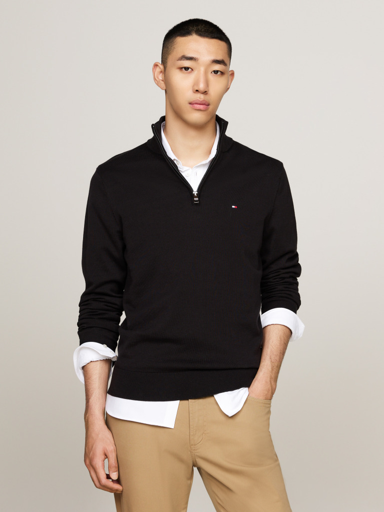 Black Half-Zip Mock Turtleneck Jumper  Men