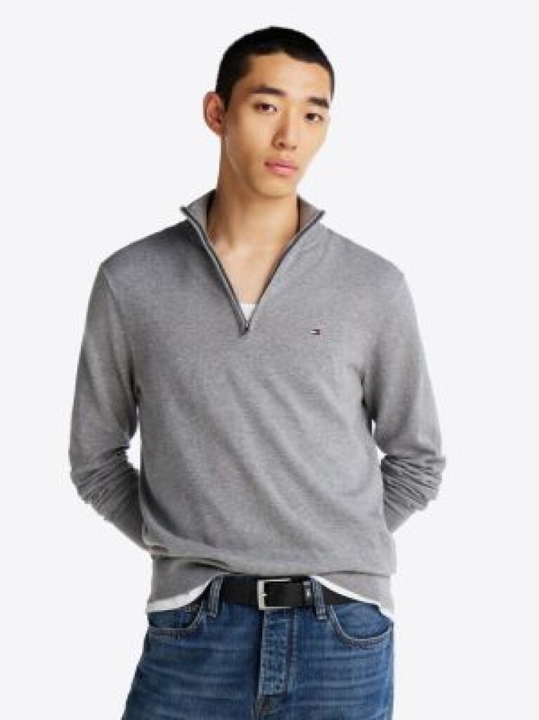 Grey Half-Zip Mock Turtleneck Jumper  Men