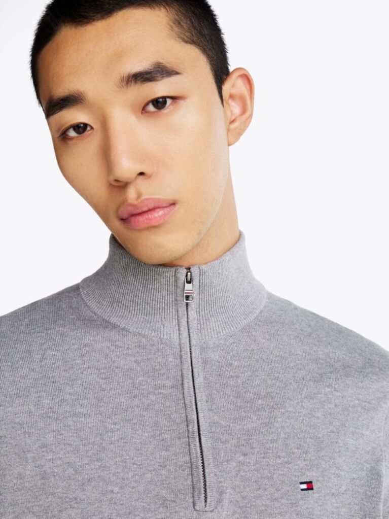 Grey Half-Zip Mock Turtleneck Jumper  Men
