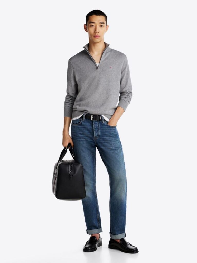 Grey Half-Zip Mock Turtleneck Jumper  Men